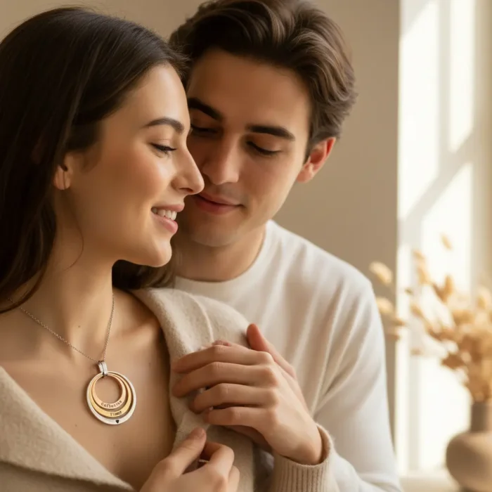 Triple Family Circular Necklace - Silver Gold & Rose Gold - Image 4