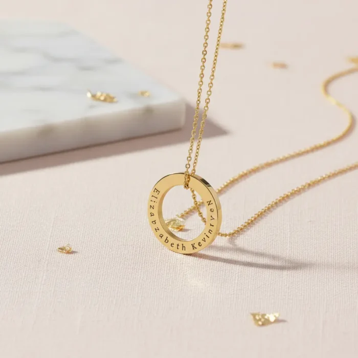 Engraved Circlular Necklace - Gold - Image 4