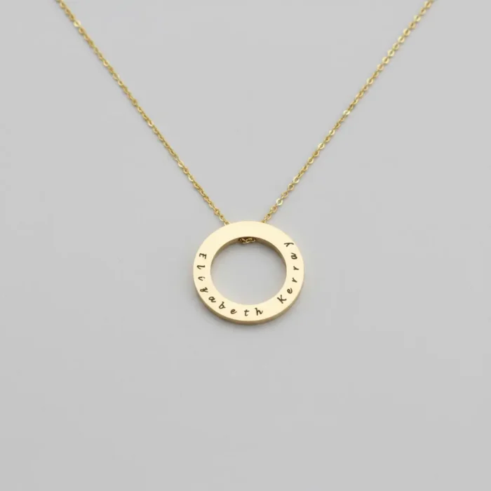 Engraved Circlular Necklace - Gold - Image 3