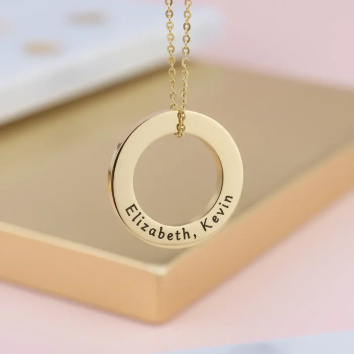 Engraved Circlular Necklace - Gold - Image 6