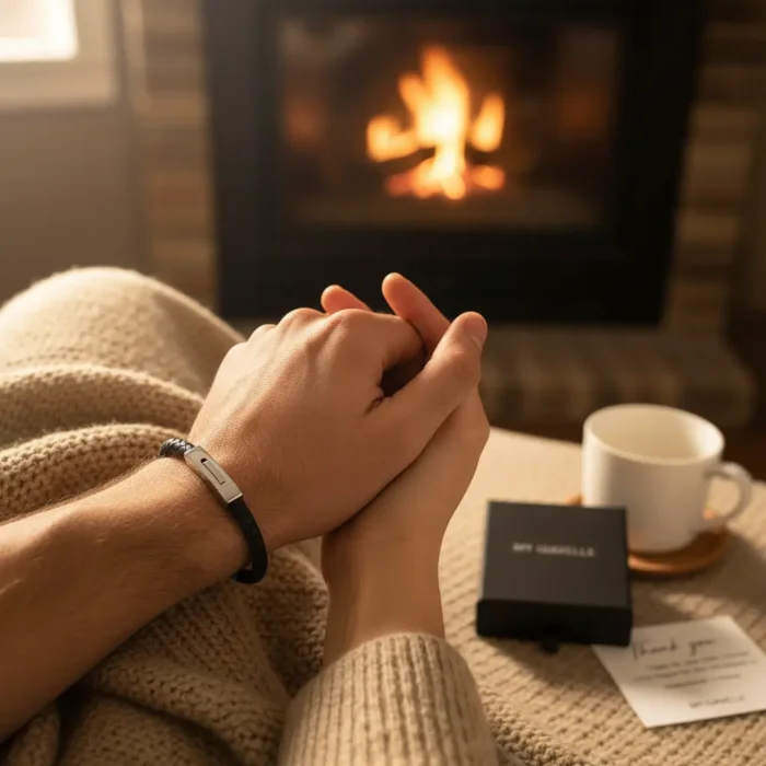 Ohiru Leather & Stainless Steel Mens Bracelet - Black - Image 2