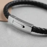 Ohiru Leather & Stainless Steel Mens Bracelet - Black