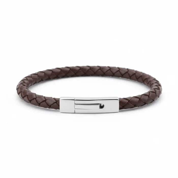 Ohiru Leather & Stainless Steel Mens Bracelet - Brown - Image 7