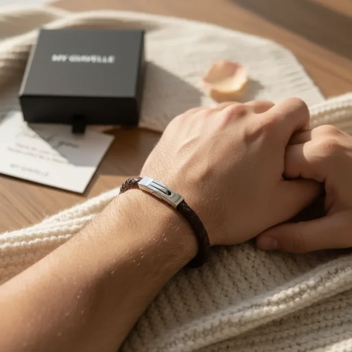 Ohiru Leather & Stainless Steel Mens Bracelet - Brown - Image 2