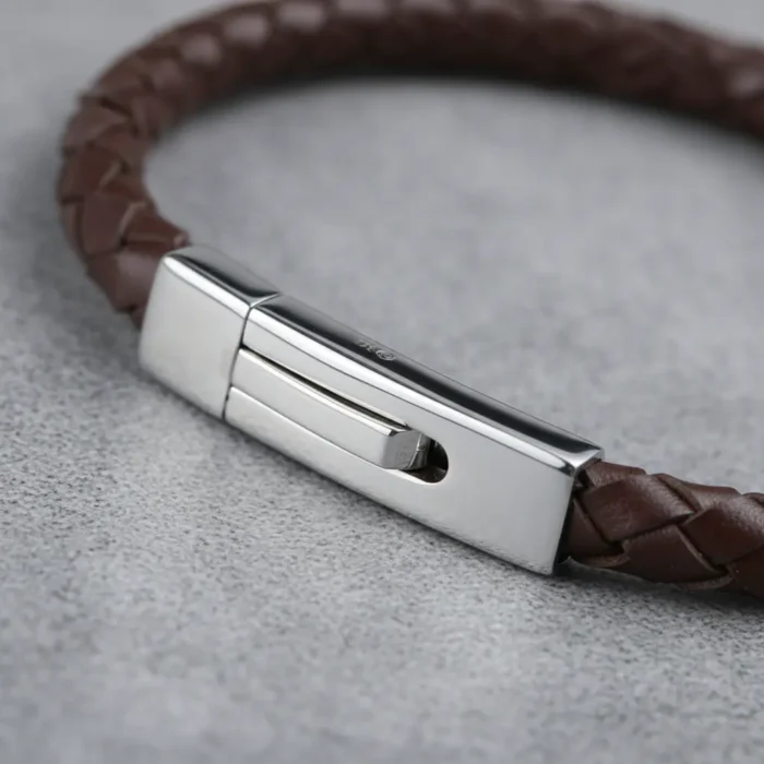 Ohiru Leather & Stainless Steel Mens Bracelet - Brown - Image 5