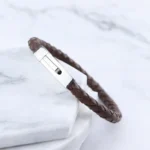 Ohiru Leather & Stainless Steel Mens Bracelet - Brown