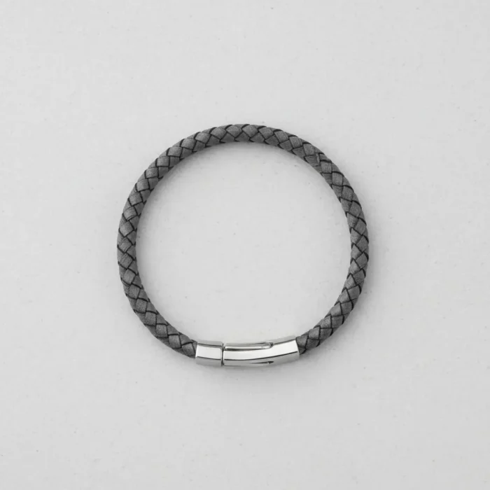 Ohiru Leather & Stainless Steel Mens Bracelet - Gray - Image 4
