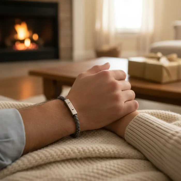 Ohiru Leather & Stainless Steel Mens Bracelet - Gray - Image 2