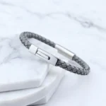 Ohiru Leather & Stainless Steel Mens Bracelet - Gray
