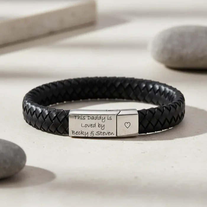 Vienna Leather & Stainless Steel Mens Bracelet - Black - Image 12