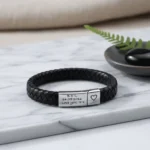 Vienna Leather & Stainless Steel Mens Bracelet - Black