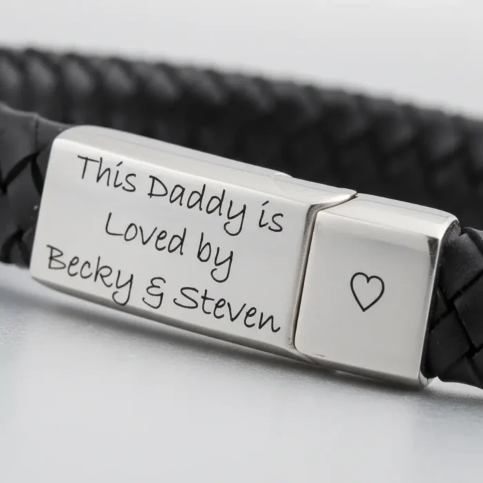 Vienna Leather & Stainless Steel Mens Bracelet - Black - Image 10