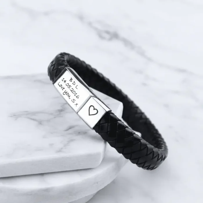 Vienna Leather & Stainless Steel Mens Bracelet - Black - Image 6