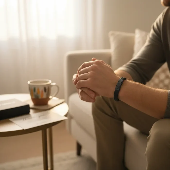 Vienna Leather & Stainless Steel Mens Bracelet - Black with Black Clasp - Image 4