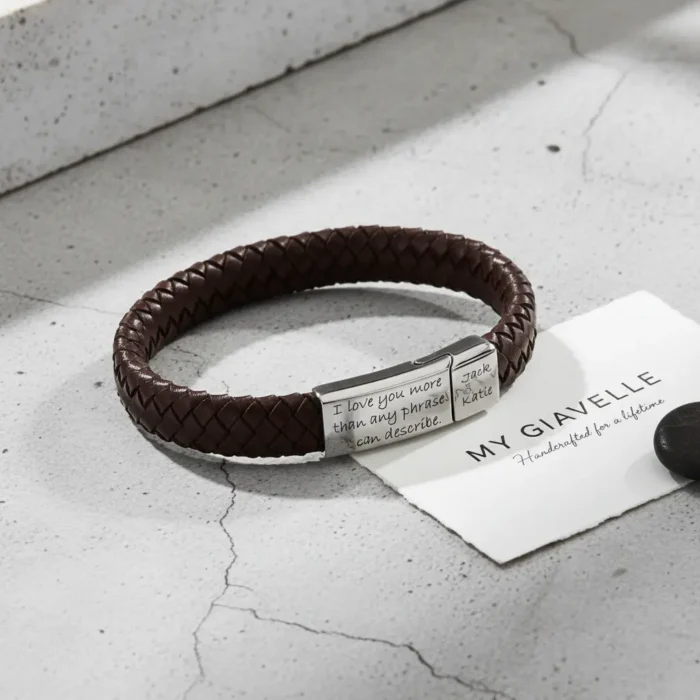 Vienna Leather & Stainless Steel Mens Bracelet - Brown - Image 5