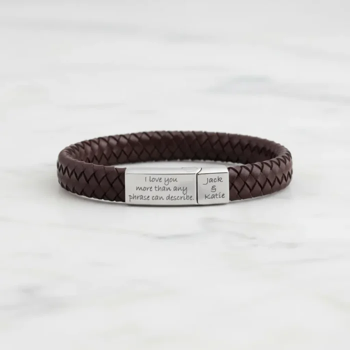 Vienna Leather & Stainless Steel Mens Bracelet - Brown - Image 6