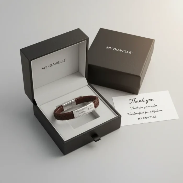 Vienna Leather & Stainless Steel Mens Bracelet - Brown - Image 7