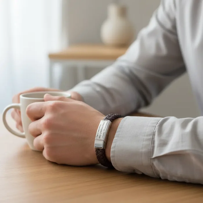 Vienna Leather & Stainless Steel Mens Bracelet - Brown - Image 4
