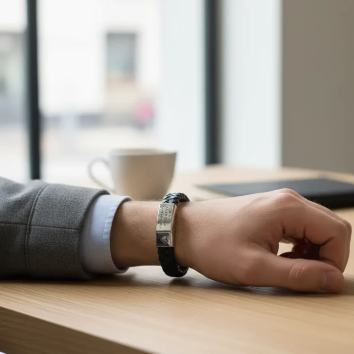 Vienna Leather & Stainless Steel Mens Bracelet - Brown - Image 3