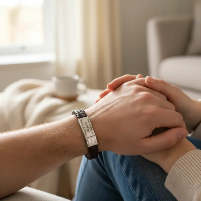Vienna Leather & Stainless Steel Mens Bracelet - Brown - Image 2