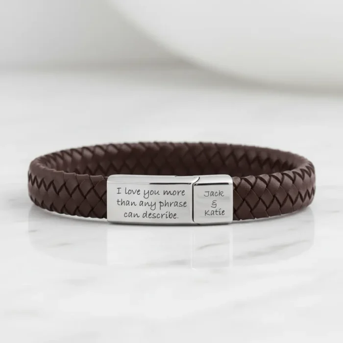 Vienna Leather & Stainless Steel Mens Bracelet - Brown - Image 8