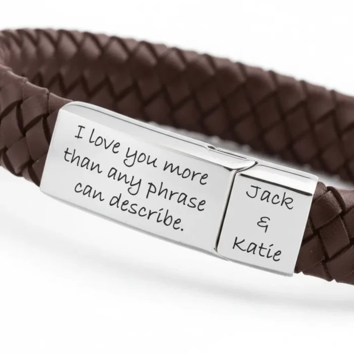 Vienna Leather & Stainless Steel Mens Bracelet - Brown - Image 9