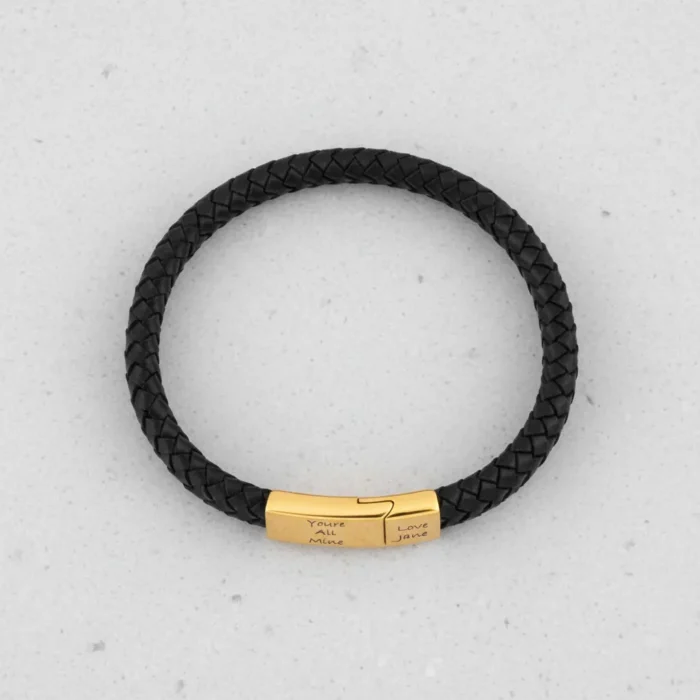 Vienna Leather & Stainless Steel Mens Bracelet - Gold - Image 8