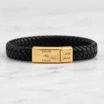 Vienna Leather & Stainless Steel Mens Bracelet - Gold
