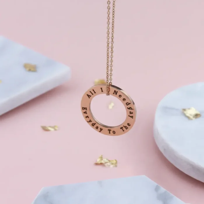 Engraved Circlular Necklace - Rose Gold - Image 7
