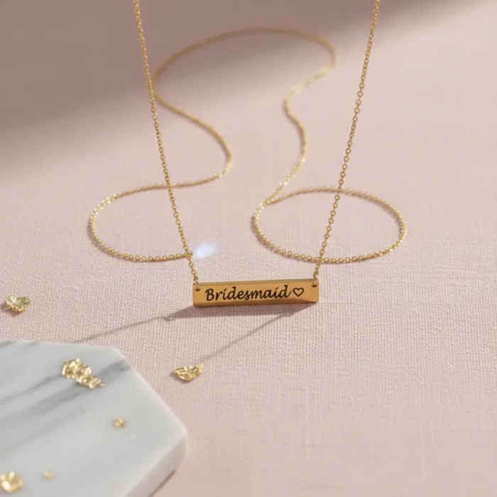 Brushed Bar Necklace Horizontal - Gold - Image 6