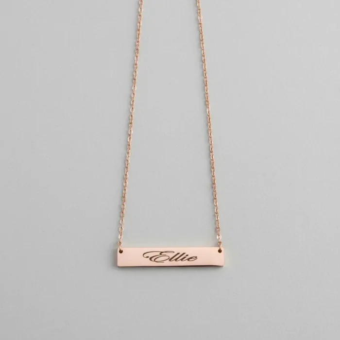 Brushed Bar Necklace Horizontal - Rose Gold - Image 6