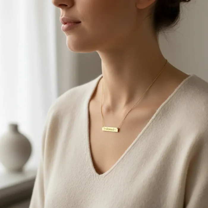 Brushed Bar Necklace Horizontal - Gold - Image 5