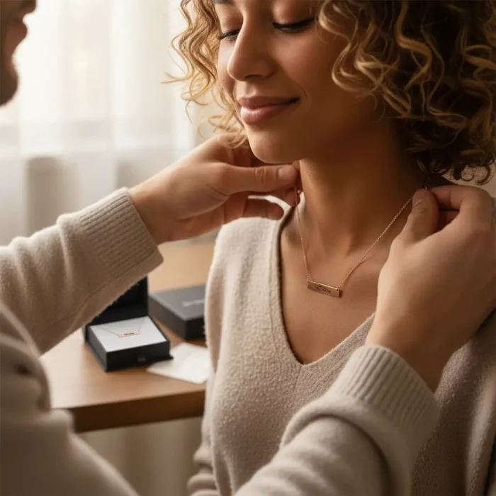Brushed Bar Necklace Horizontal - Gold - Image 2