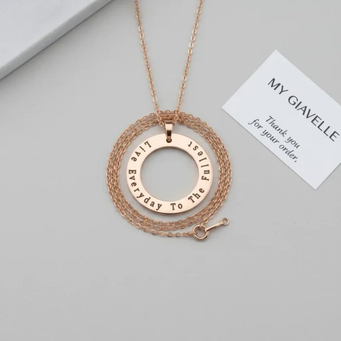 Engraved Circlular Necklace - Rose Gold - Image 4