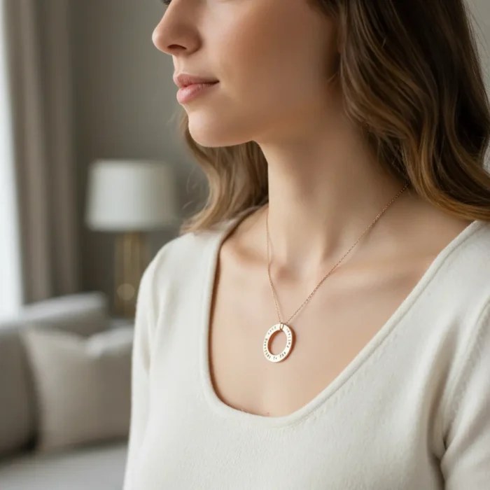 Engraved Circlular Necklace - Rose Gold - Image 3