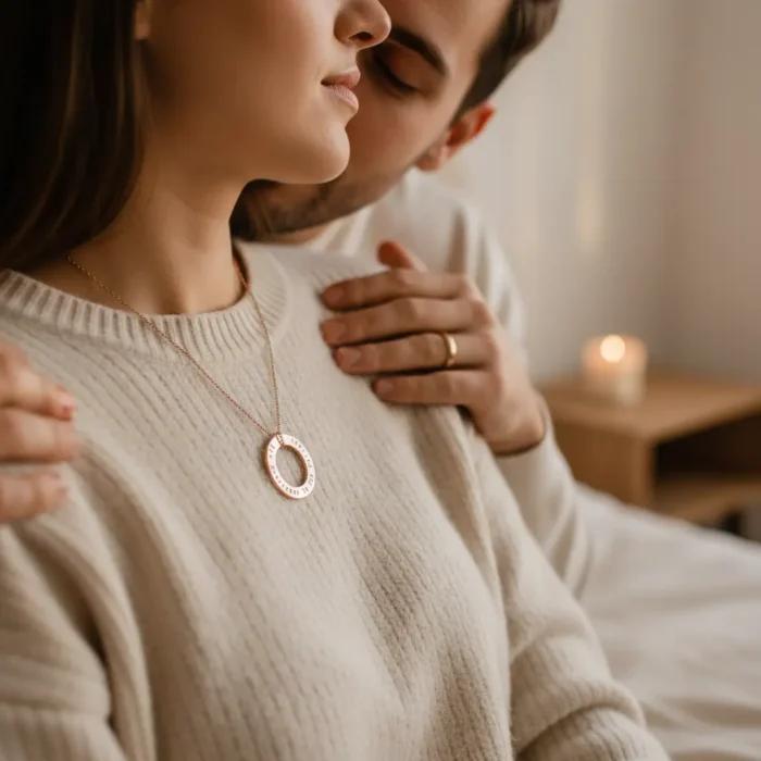 Engraved Circlular Necklace - Rose Gold - Image 2