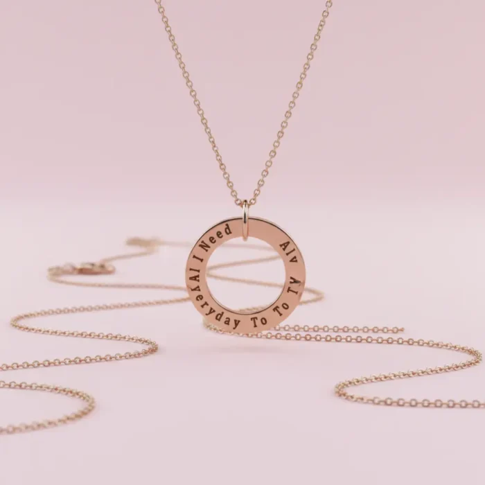 Engraved Circlular Necklace - Rose Gold - Image 6