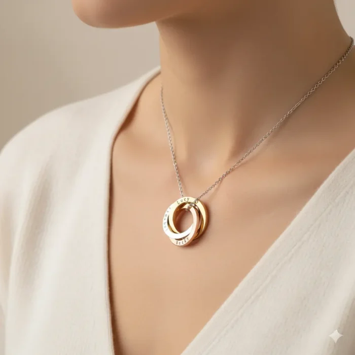 Triple Russian Necklace - Silver Gold + Rose Gold - Image 2