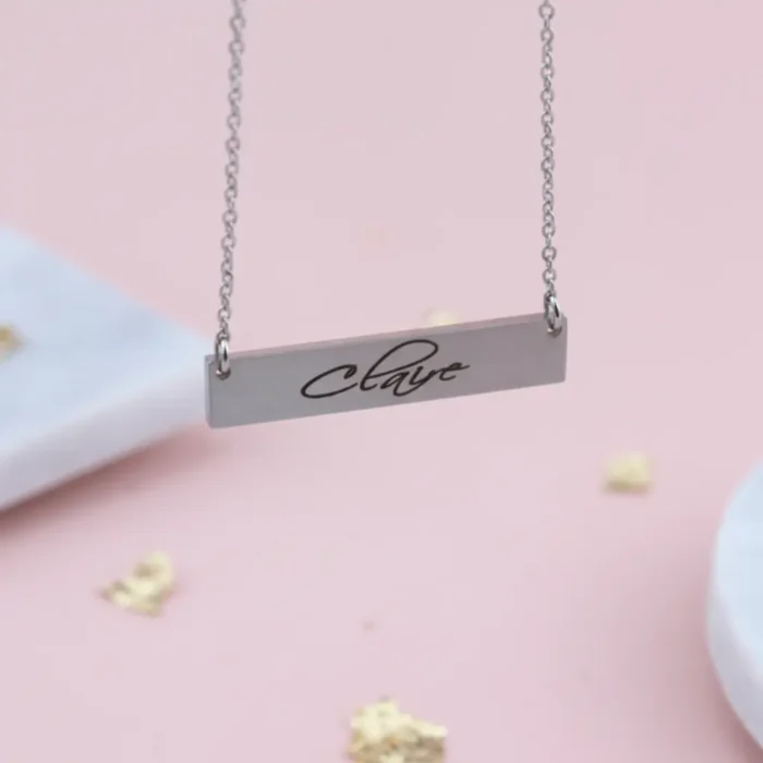 Brushed Bar Necklace Horizontal - Silver - Image 7