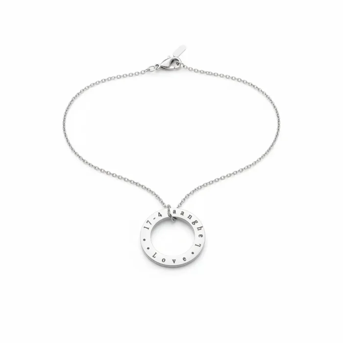 Engraved Circlular Necklace - Silver - Image 4