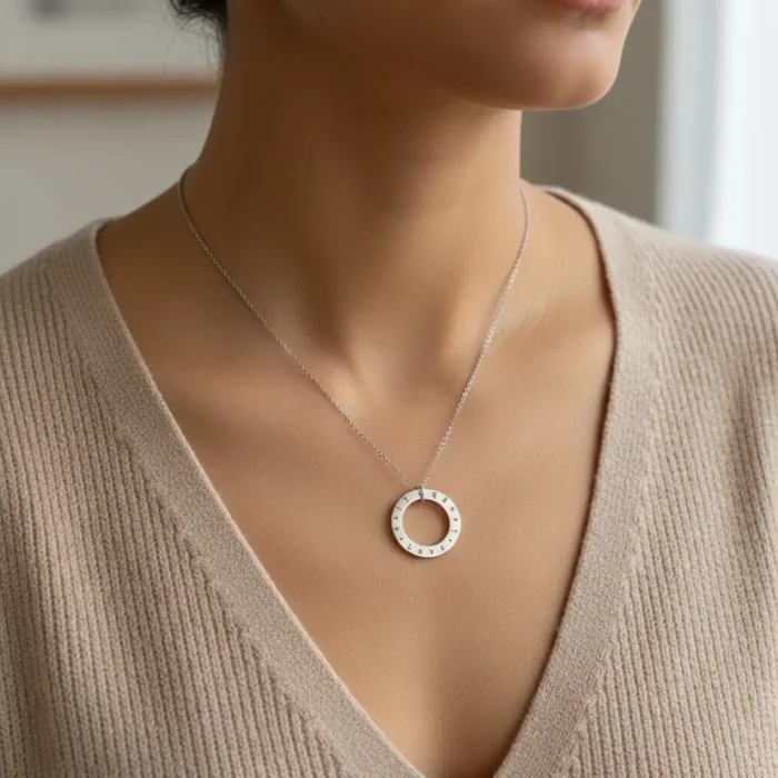 Engraved Circlular Necklace - Silver - Image 3
