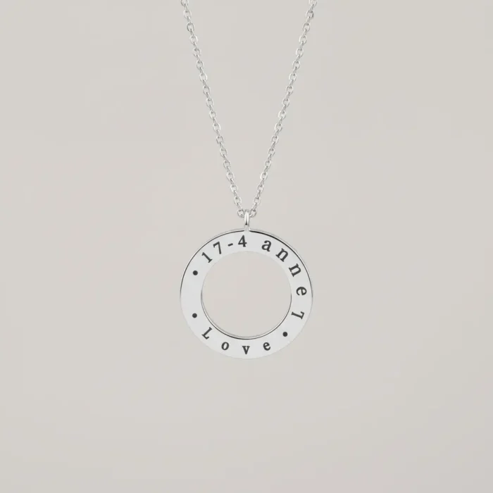 Engraved Circlular Necklace - Silver - Image 5