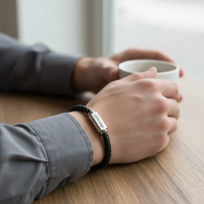 Men’s Engraved Custom Bangle Bracelet - Rose Gold - Image 6