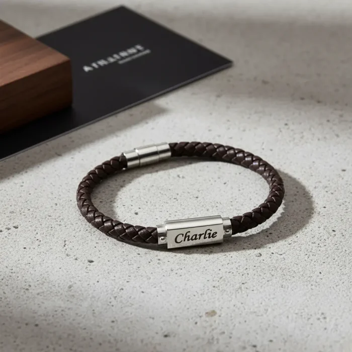 Miami Leather & Stainless Steel Mens Bracelet - Brown - Image 6