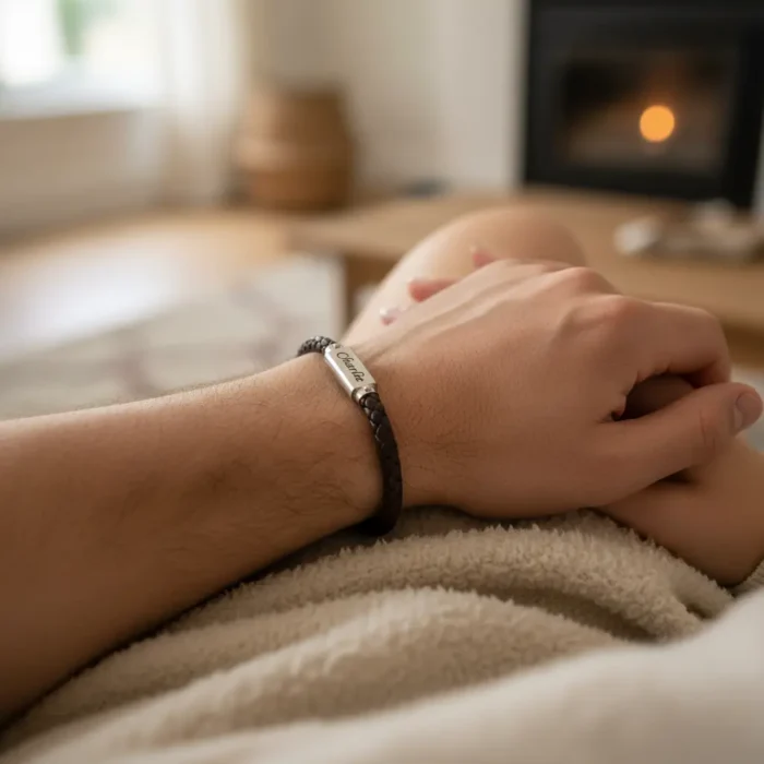 Miami Leather & Stainless Steel Mens Bracelet - Brown - Image 2