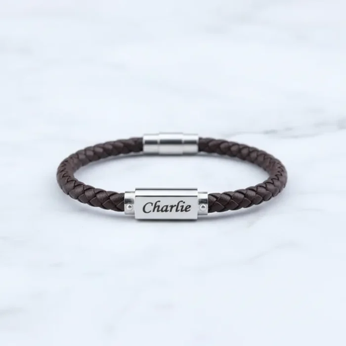 Miami Leather & Stainless Steel Mens Bracelet - Brown - Image 5