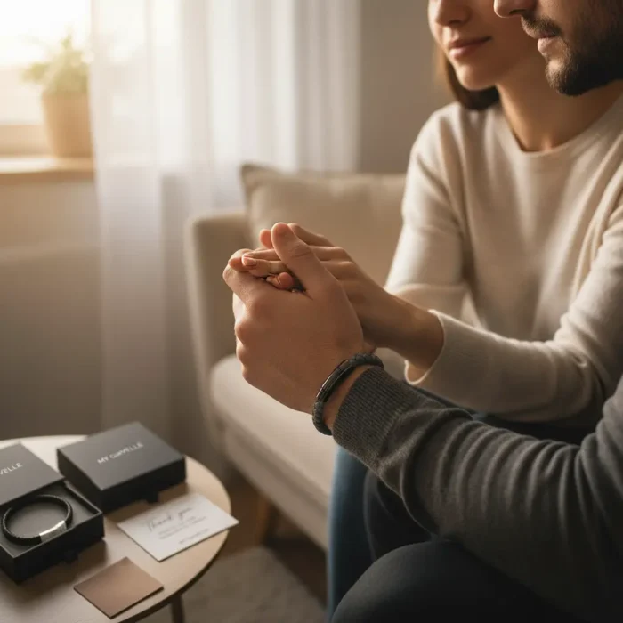 Venice Leather Stainless Steel Mens Bracelet - Grey - Image 2