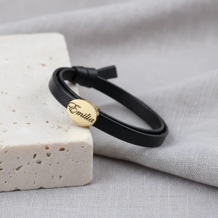 Womens Leather Bracelet - Gold - Image 5