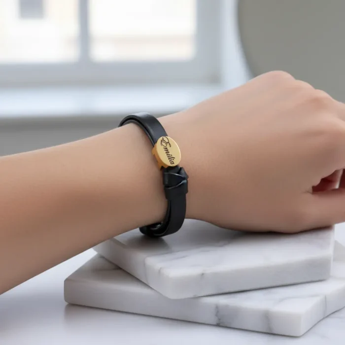 Womens Leather Bracelet - Gold - Image 3