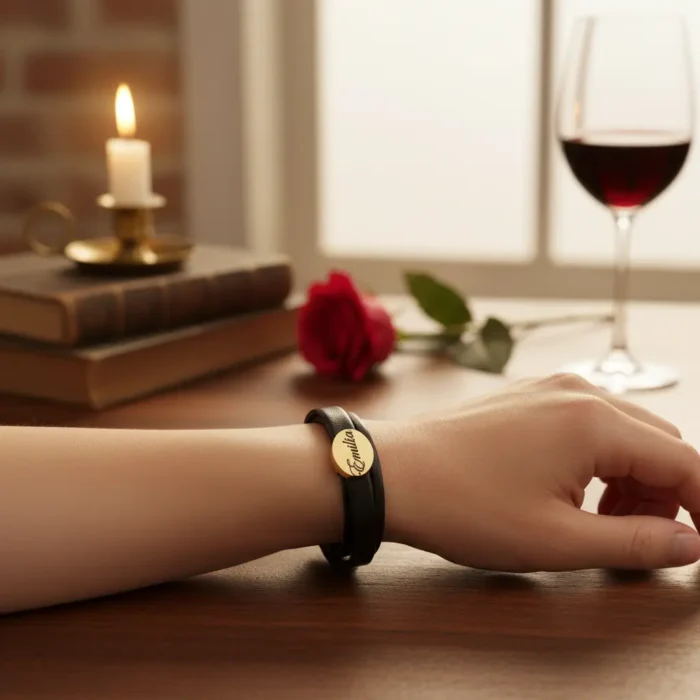 Womens Leather Bracelet - Gold - Image 2